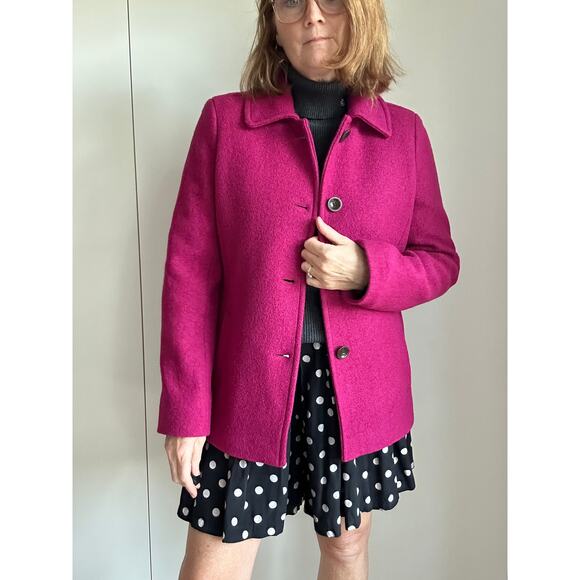 Lands' End Wool Pink Womens Coat Size 10 Midi Length Pockets Boucle Fall - Picture 1 of 8